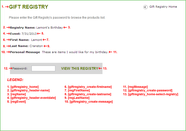 Screenshot of the giftregistry_home_password.html Template