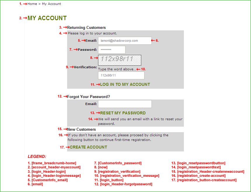 Screenshot of the login-account.html Template