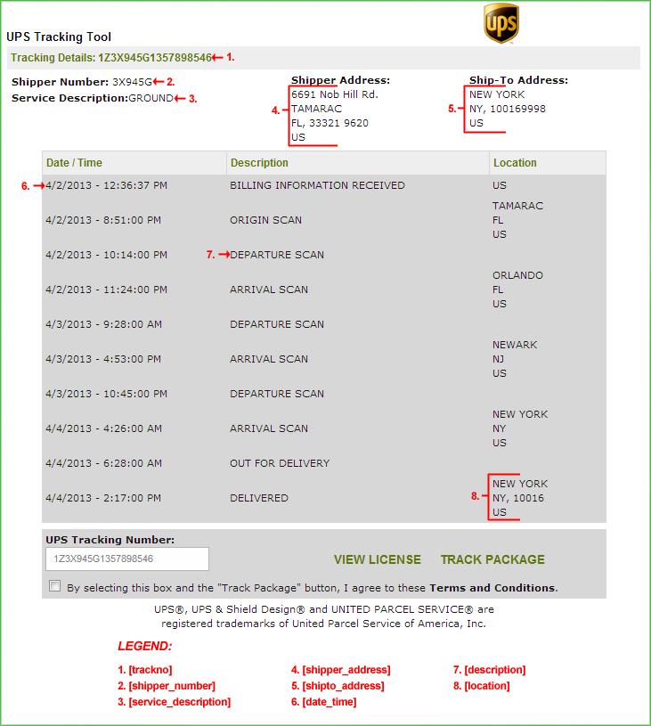Screenshot of the ups_tracking.html Template